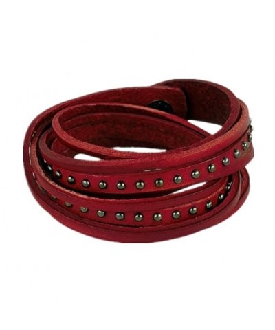 Fashion Punk Rock Rivets Multilayer Leather Women Men Bangle Bracelet Cuff Wristband Sl2446 (Red) Red $8.50 Bracelets