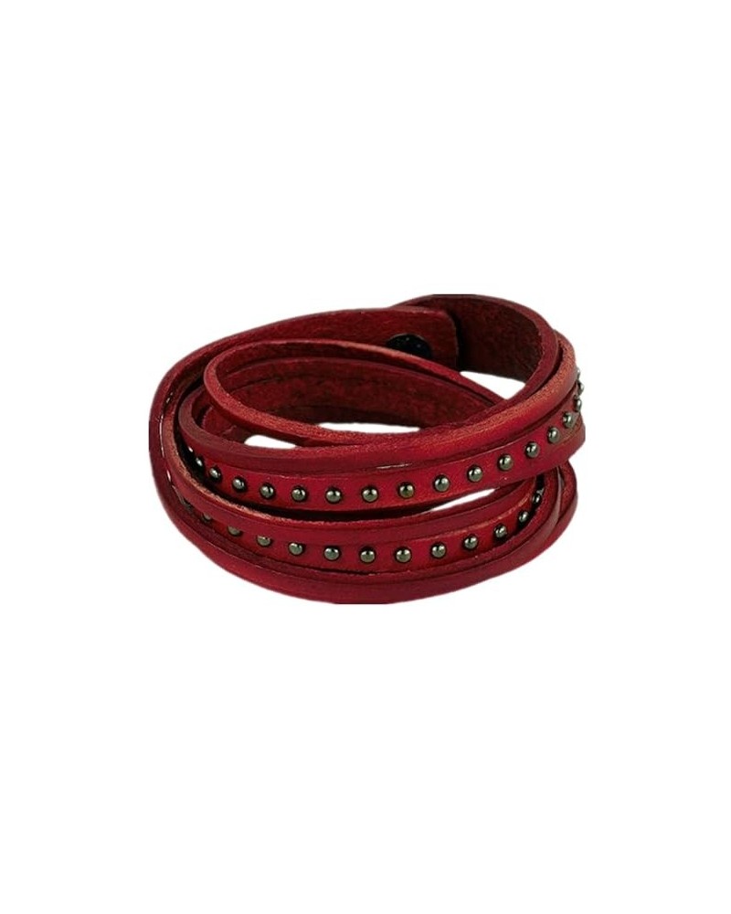 Fashion Punk Rock Rivets Multilayer Leather Women Men Bangle Bracelet Cuff Wristband Sl2446 (Red) Red $8.50 Bracelets