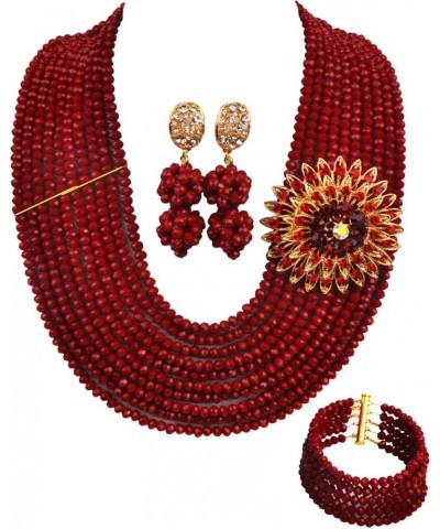 10 Rows Classic Crystal Bridal Jewelry Sets Nigerian Wedding African Beads Jewelry Set Opaque Red $19.80 Jewelry Sets