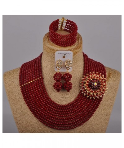 10 Rows Classic Crystal Bridal Jewelry Sets Nigerian Wedding African Beads Jewelry Set Opaque Red $19.80 Jewelry Sets