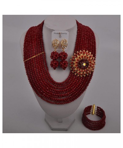 10 Rows Classic Crystal Bridal Jewelry Sets Nigerian Wedding African Beads Jewelry Set Opaque Red $19.80 Jewelry Sets