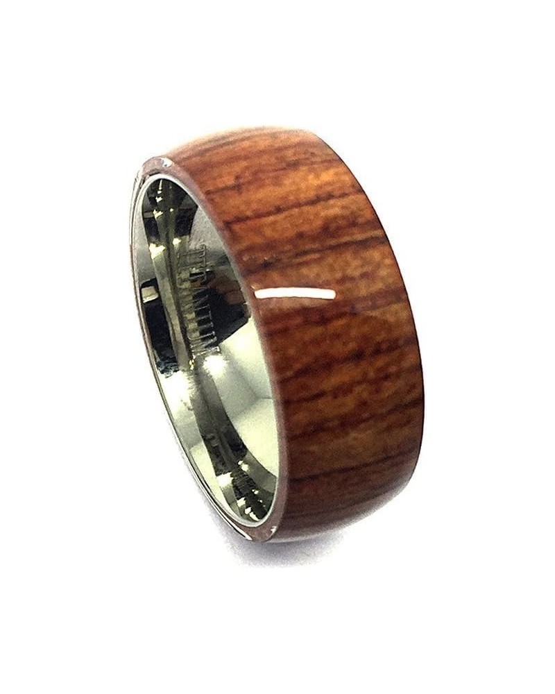 8mm Titanium Pure Brown Hawaiian Koa Wood Domed Top Wedding Band Ring ForMen Or Ladies $15.54 Rings