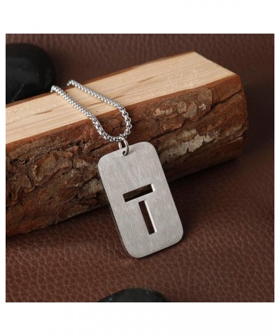 Initial A-Z Letter Pendant Necklace for Men Boys Womens, Stainless Steel Square Letter Pendant Chain Necklace T $9.00 Necklaces