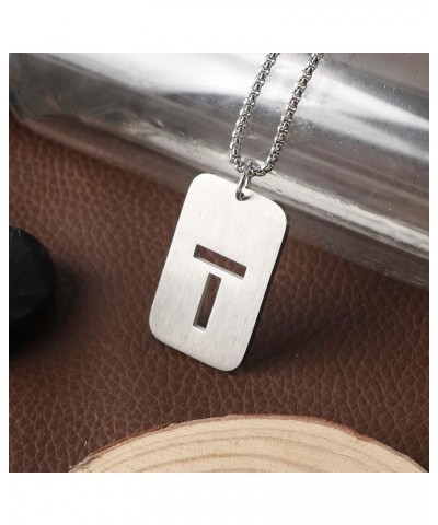 Initial A-Z Letter Pendant Necklace for Men Boys Womens, Stainless Steel Square Letter Pendant Chain Necklace T $9.00 Necklaces