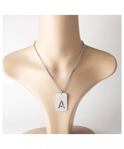 Initial A-Z Letter Pendant Necklace for Men Boys Womens, Stainless Steel Square Letter Pendant Chain Necklace T $9.00 Necklaces