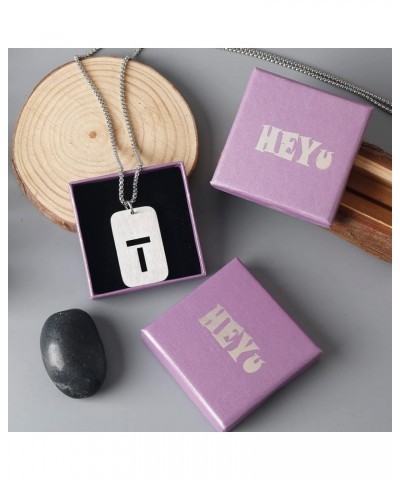 Initial A-Z Letter Pendant Necklace for Men Boys Womens, Stainless Steel Square Letter Pendant Chain Necklace T $9.00 Necklaces