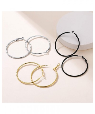 1Pair/3 Pairs Classic Medium/Big Round Loop Hoop Earrings, Lightweight Hoop Earrings in Gold/Black/Silver Tone for Women Girl...