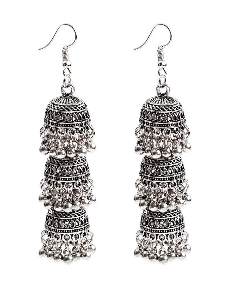 Vintage Ethnic Earrings Bohemian Long Bell Earrings Exotic Indian Earrings Jewelry for Women and Girls Silver B $9.71 Earrings