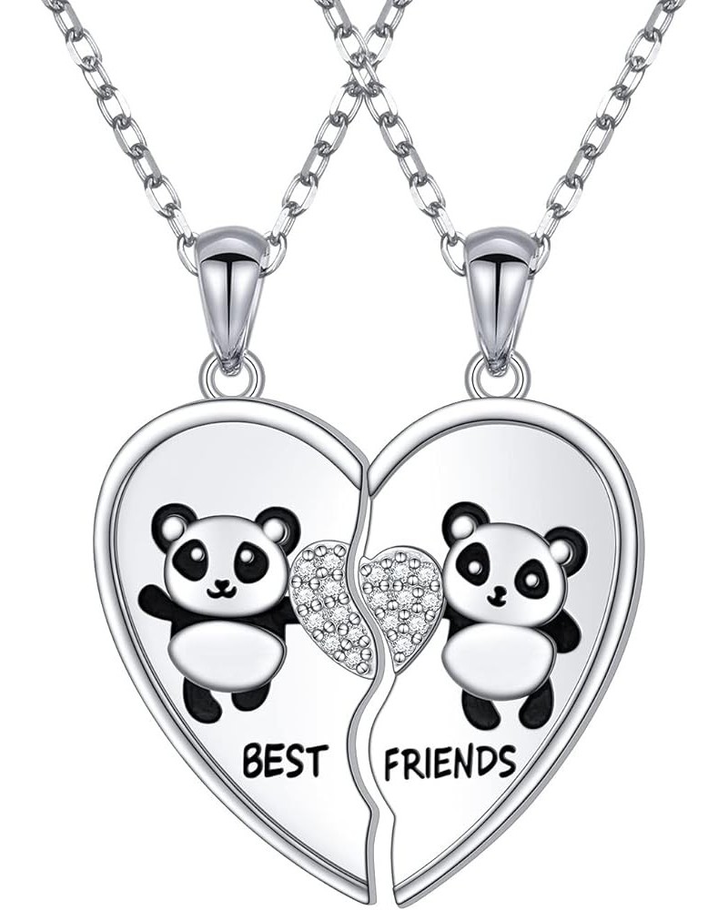 S925 Sterling Silver Best Friends Necklaces Matching Heart Friendship Necklaces for 2 BFF Gifts Jewelry Set Panda $26.54 Neck...