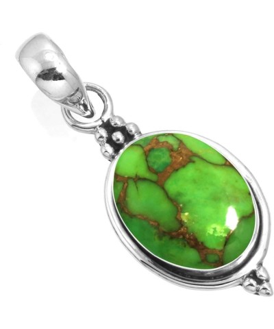 925 Sterling Silver Handmade Pendant for Women 10x14 Oval Gemstone Costume Silver Jewelry for Gift (99553_P) Copper Green Tur...