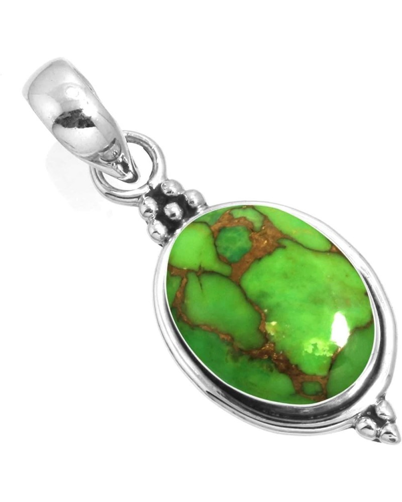 925 Sterling Silver Handmade Pendant for Women 10x14 Oval Gemstone Costume Silver Jewelry for Gift (99553_P) Copper Green Tur...