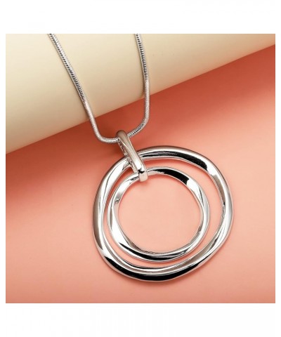 Circle Necklace, Long Sweater Chain Double Circle Pendant,Classic Elegant and Simple Silver Necklace Sterling SIlver $8.99 Ne...