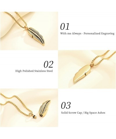 Stainless Steel Feather Urn Necklace Hold Cremation Ashes Keepsake Memorial Jewelry +Box+Fill Kits Gold $11.23 Necklaces