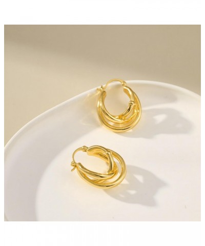 Gold Hoop Earrings 14K Gold Plated Huggie Hoops Twisted Croissant Earrings Small Hollowed-out Water Drop Hoop Earrings for Wo...