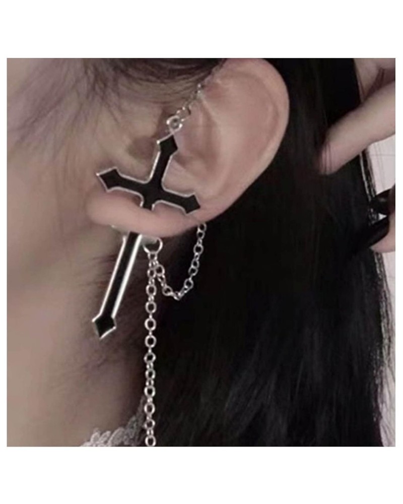 Punk Sword Earrings Black Sword Ear Jacket Earrings Vintage Cross Chain Drop Earrings Religious Studs Earrings Jewelry for Wo...