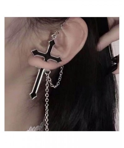 Punk Sword Earrings Black Sword Ear Jacket Earrings Vintage Cross Chain Drop Earrings Religious Studs Earrings Jewelry for Wo...