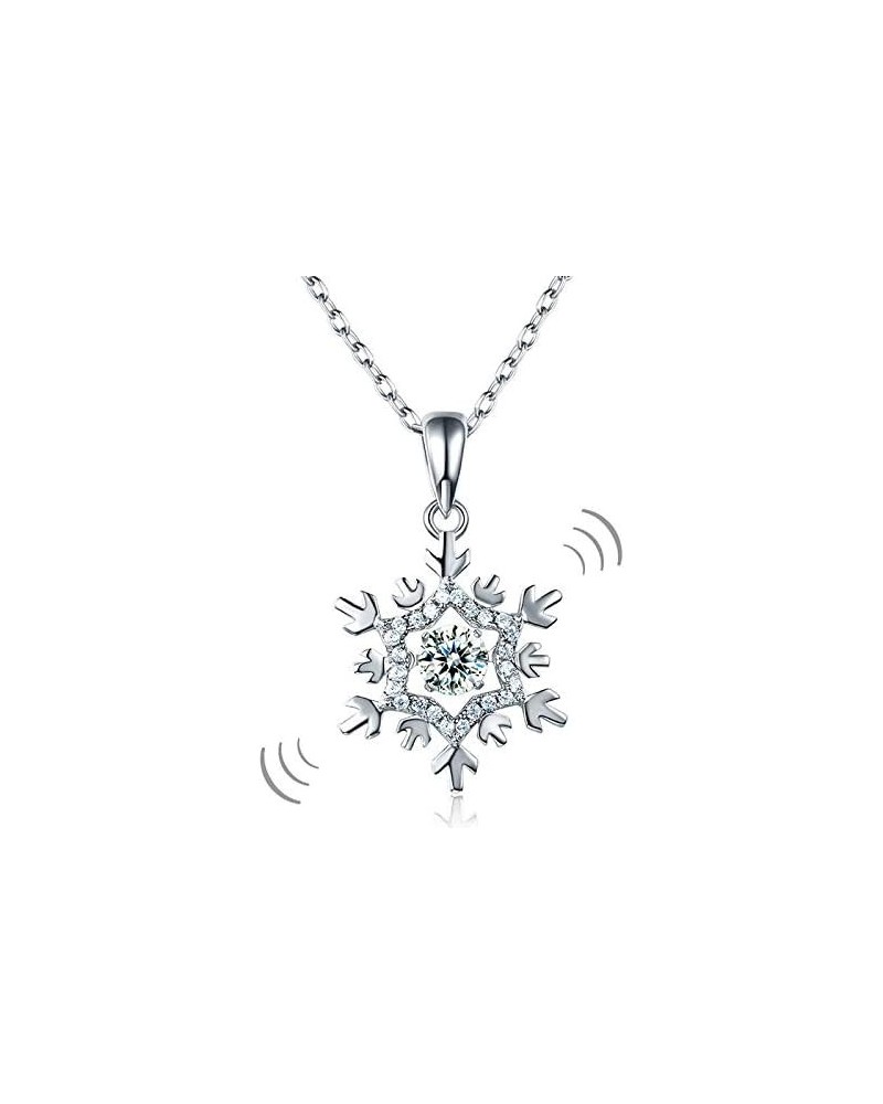 4.5 mm Round Cut Created Diamond Dancing Stone Snowflake Pendant Necklace Bridal Wedding 925 Sterling Silver 18" Chain $43.40...