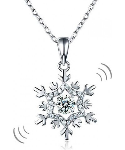 4.5 mm Round Cut Created Diamond Dancing Stone Snowflake Pendant Necklace Bridal Wedding 925 Sterling Silver 18" Chain $43.40...