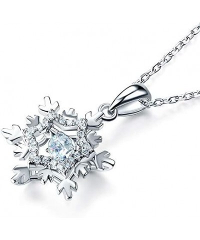 4.5 mm Round Cut Created Diamond Dancing Stone Snowflake Pendant Necklace Bridal Wedding 925 Sterling Silver 18" Chain $43.40...