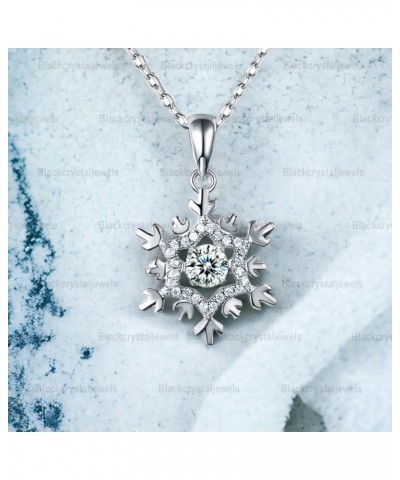 4.5 mm Round Cut Created Diamond Dancing Stone Snowflake Pendant Necklace Bridal Wedding 925 Sterling Silver 18" Chain $43.40...