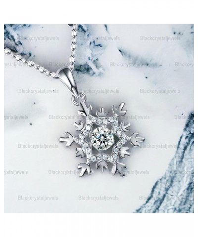 4.5 mm Round Cut Created Diamond Dancing Stone Snowflake Pendant Necklace Bridal Wedding 925 Sterling Silver 18" Chain $43.40...