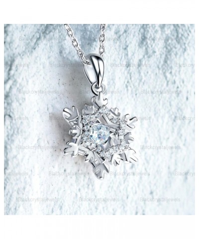 4.5 mm Round Cut Created Diamond Dancing Stone Snowflake Pendant Necklace Bridal Wedding 925 Sterling Silver 18" Chain $43.40...