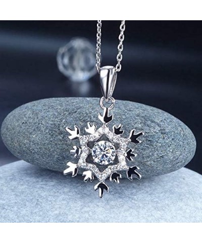 4.5 mm Round Cut Created Diamond Dancing Stone Snowflake Pendant Necklace Bridal Wedding 925 Sterling Silver 18" Chain $43.40...