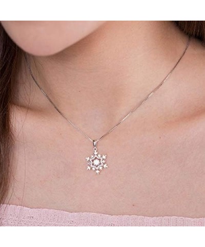 4.5 mm Round Cut Created Diamond Dancing Stone Snowflake Pendant Necklace Bridal Wedding 925 Sterling Silver 18" Chain $43.40...