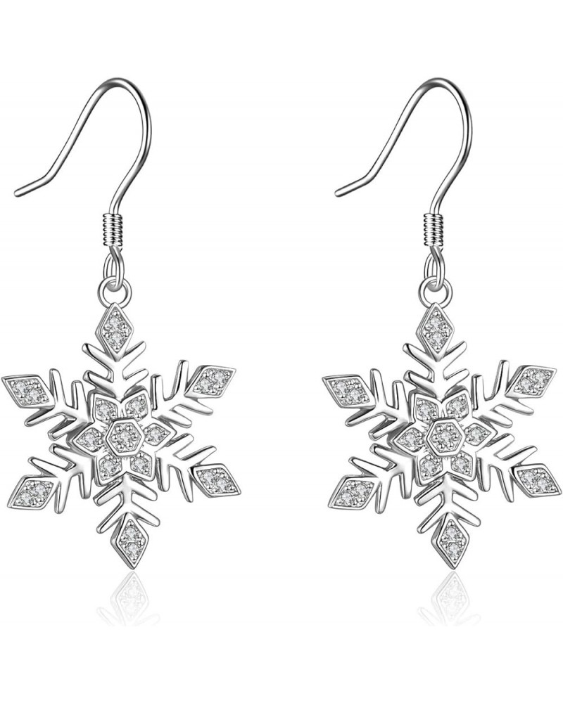 Snowflake Earrings Sterling Silver Snowflake Dangle Drop Earring for Women Christmas Jewelry Gifts snowflake white $14.62 Ear...