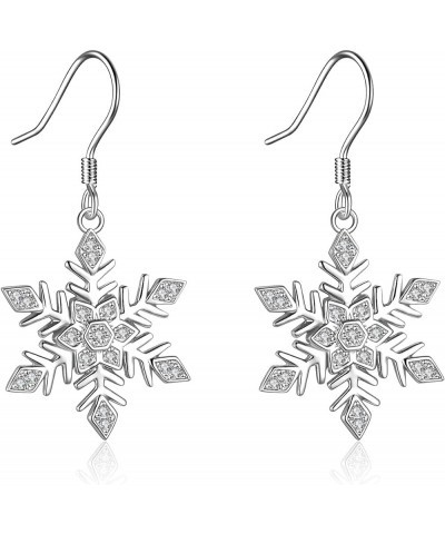 Snowflake Earrings Sterling Silver Snowflake Dangle Drop Earring for Women Christmas Jewelry Gifts snowflake white $14.62 Ear...