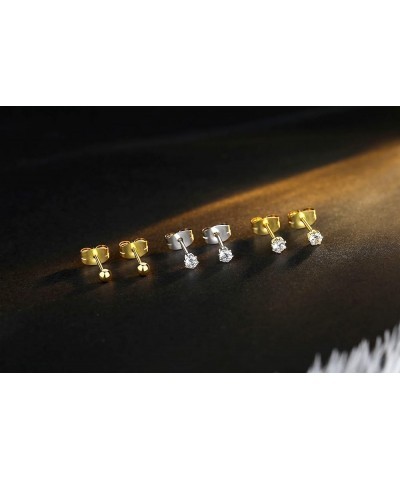 6-10 Pairs Tiny Women's Stainless Steel Round Clear Cubic Zirconia Stud Earrings (2mm 3mm 4mm CZ, Surgical Steel) 3mm-6 pair-...