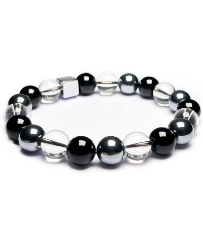 Crystal Bracelet Natural Black Onyx Lava Healing Stone 10mm Round Beads Hematite Square Bead Stretch Bracelet Unisex Clear Qu...