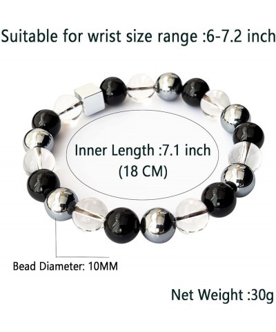 Crystal Bracelet Natural Black Onyx Lava Healing Stone 10mm Round Beads Hematite Square Bead Stretch Bracelet Unisex Clear Qu...