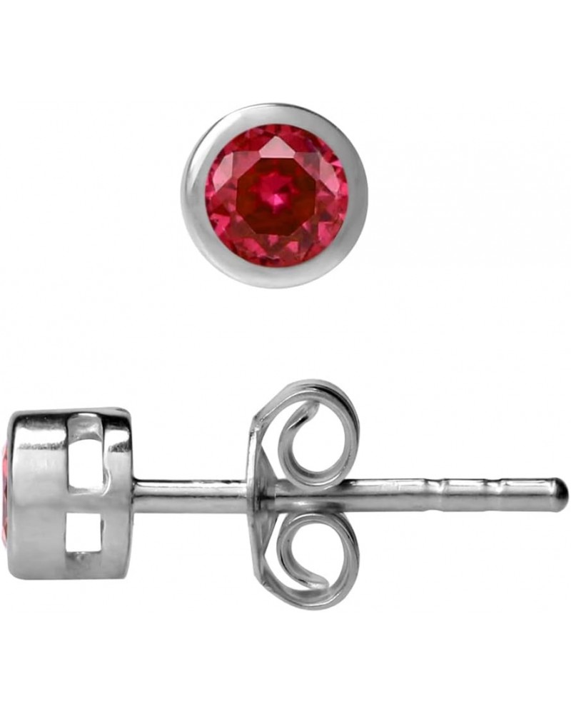 3MM Extra Petite Birthstone Gemstone 925 Sterling Silver Mini Second Hole Stud Earrings Jewelry for Women Unisex Created Ruby...