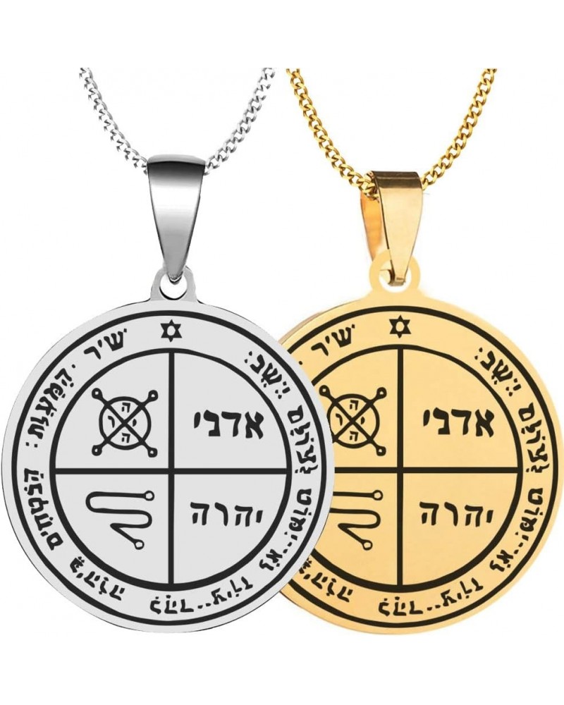 2PCS Set Mens Womens Third Pentacle of Jupiter Key of Solomon Stainless Steel Amulet Magic Protection Pendants Necklaces Silv...