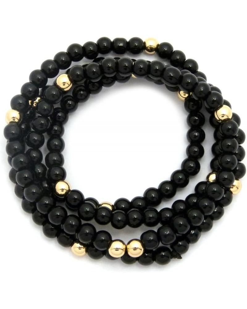 Jet Black Tone 6mm 30" Black Glass Bead Gold, Silver Color Ball Accent Necklace Black + Gold $10.25 Necklaces