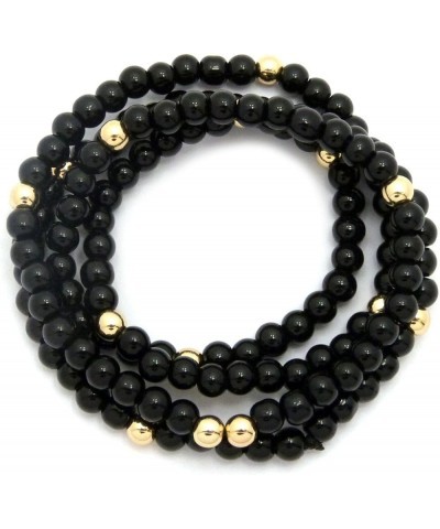 Jet Black Tone 6mm 30" Black Glass Bead Gold, Silver Color Ball Accent Necklace Black + Gold $10.25 Necklaces