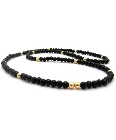 Jet Black Tone 6mm 30" Black Glass Bead Gold, Silver Color Ball Accent Necklace Black + Gold $10.25 Necklaces