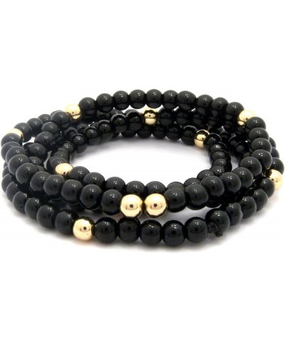 Jet Black Tone 6mm 30" Black Glass Bead Gold, Silver Color Ball Accent Necklace Black + Gold $10.25 Necklaces