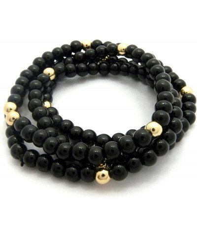 Jet Black Tone 6mm 30" Black Glass Bead Gold, Silver Color Ball Accent Necklace Black + Gold $10.25 Necklaces