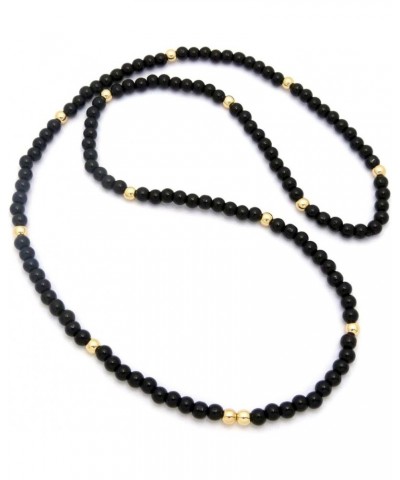 Jet Black Tone 6mm 30" Black Glass Bead Gold, Silver Color Ball Accent Necklace Black + Gold $10.25 Necklaces