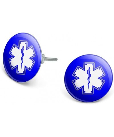 Star Of Life Medical Health EMT RN MD Novelty Silver Plated Stud Earrings $9.34 Earrings