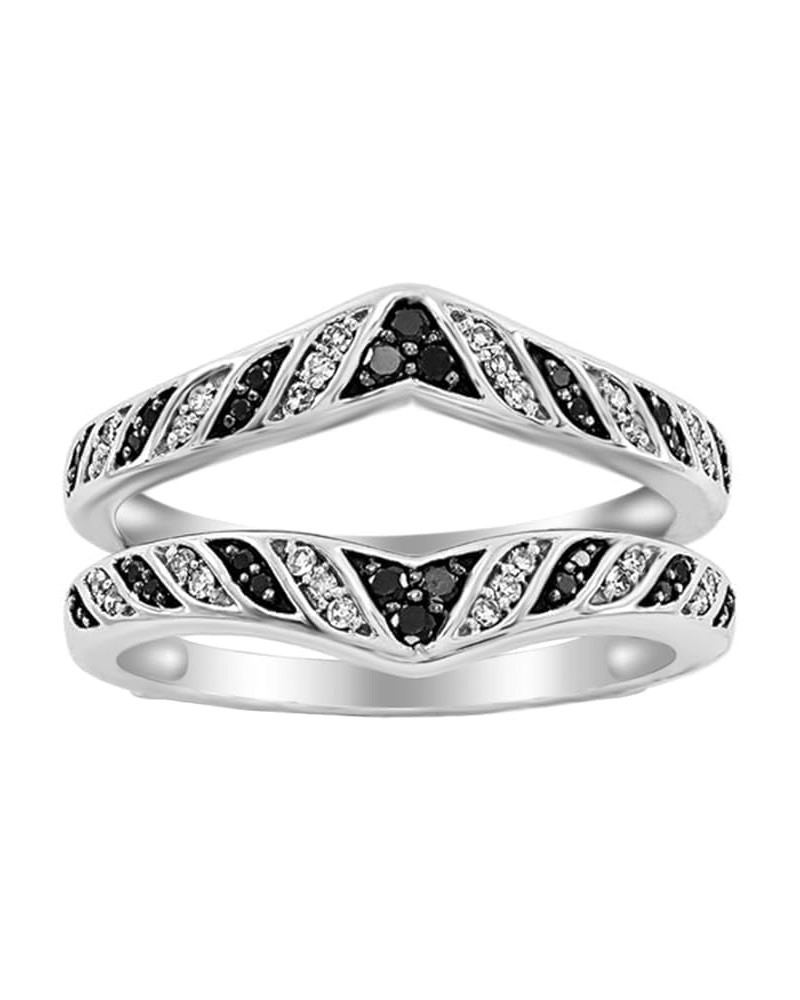 Created Real 925 Sterling Silver 14K Gold Finish Round Cut Black & White Diamond Solitaire Enhancer Guard Ring Wedding Gift F...