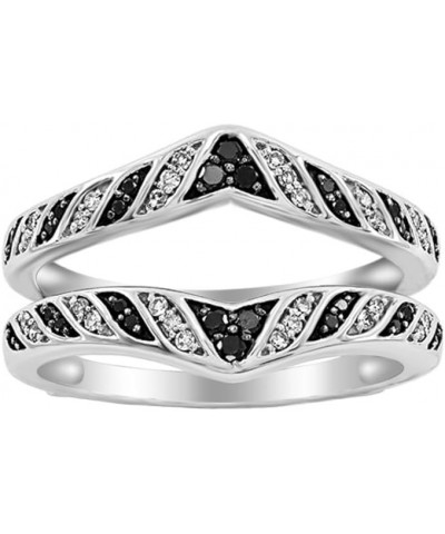 Created Real 925 Sterling Silver 14K Gold Finish Round Cut Black & White Diamond Solitaire Enhancer Guard Ring Wedding Gift F...