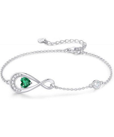 Infinity Love Heart Birthstone Bracelet for Women Girls 925 Sterling Silver Dainty Link Charm Bracelets Birthday Christmas An...