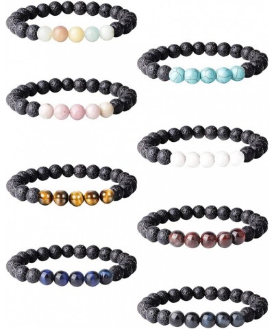 8-12PCS Lava Rock Stone Bracelet for Women Men Oil Diffuser Bracelet Gemstone Bead Natural Stone Stretch Yoga Bracelets 8pcs ...