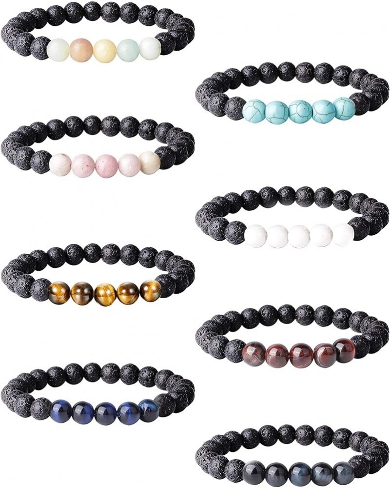 8-12PCS Lava Rock Stone Bracelet for Women Men Oil Diffuser Bracelet Gemstone Bead Natural Stone Stretch Yoga Bracelets 8pcs ...