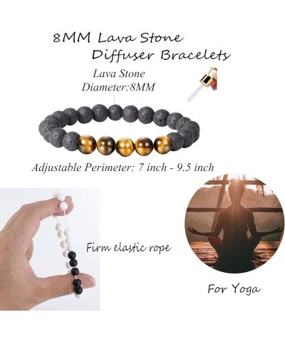 8-12PCS Lava Rock Stone Bracelet for Women Men Oil Diffuser Bracelet Gemstone Bead Natural Stone Stretch Yoga Bracelets 8pcs ...