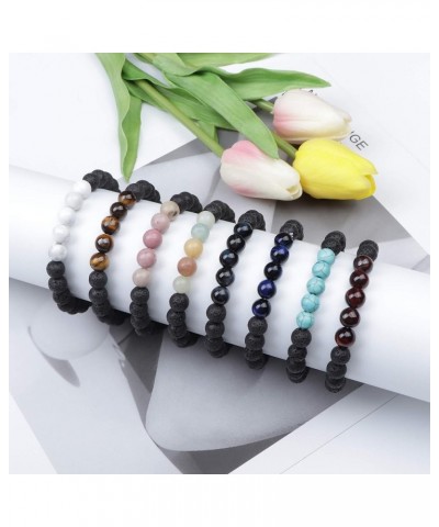 8-12PCS Lava Rock Stone Bracelet for Women Men Oil Diffuser Bracelet Gemstone Bead Natural Stone Stretch Yoga Bracelets 8pcs ...