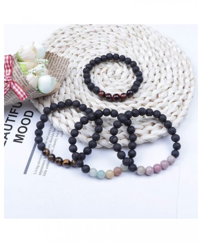 8-12PCS Lava Rock Stone Bracelet for Women Men Oil Diffuser Bracelet Gemstone Bead Natural Stone Stretch Yoga Bracelets 8pcs ...